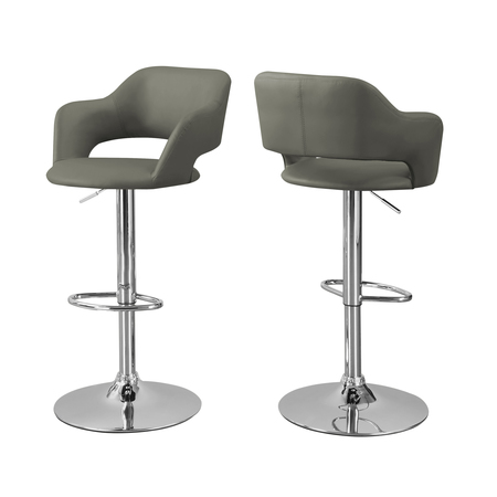 MONARCH SPECIALTIES Bar Stool, Swivel, Bar Height, Adjustable, Metal, Pu Leather Look, Grey, Chrome, Contemporary I 2364
